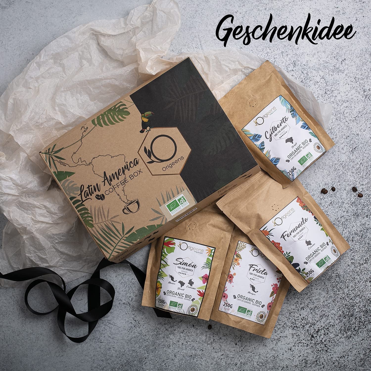 ORIGEENS Bio Kaffeebohnen Probierset 1kg | Premium Bio Arabica Kaffee Ganze Bohnen Set 4x250g | Röstung tradizionale | Kaffee Geschenkset