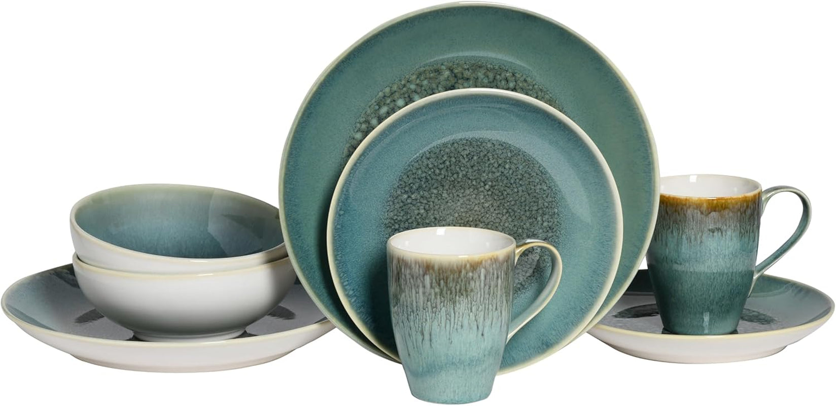 Creatable, serie Caldera, set di stoviglie in gres lavabile in lavastoviglie e adatto al microonde, produzione di qualità (set combinato da 8 pezzi verde)
