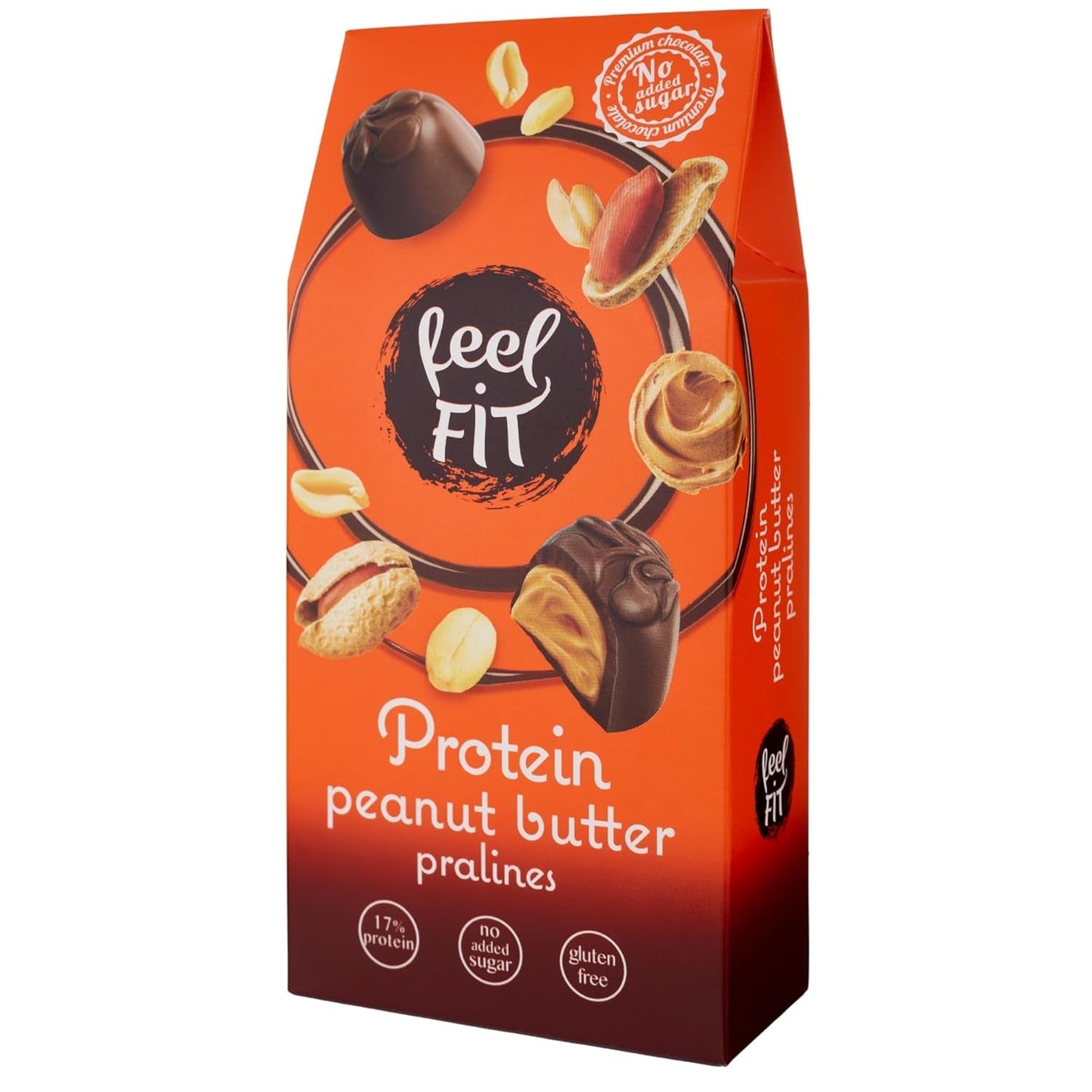 Feel FIT Praline proteiche al burro di arachidi in cioccolato al latte di alta qualità, senza zuccheri aggiunti, 17% di proteine, senza glutine 66g (1 confezione)