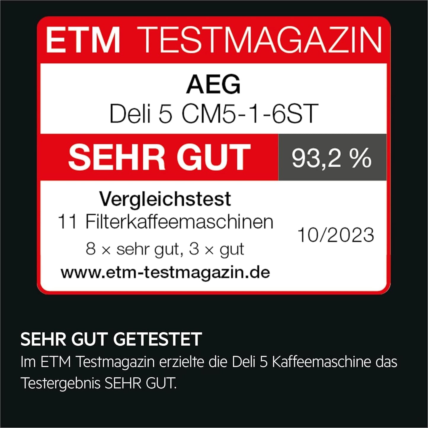 Macchina per caffè espresso AEG Deli 5, 1,5 l, timer programmabile, funzione di mantenimento in caldo, arresto di sicurezza, indicatore del livello dell'acqua, dosaggio ottimale, funzione antigoccia, acciaio inossidabile, CM5-1-6ST