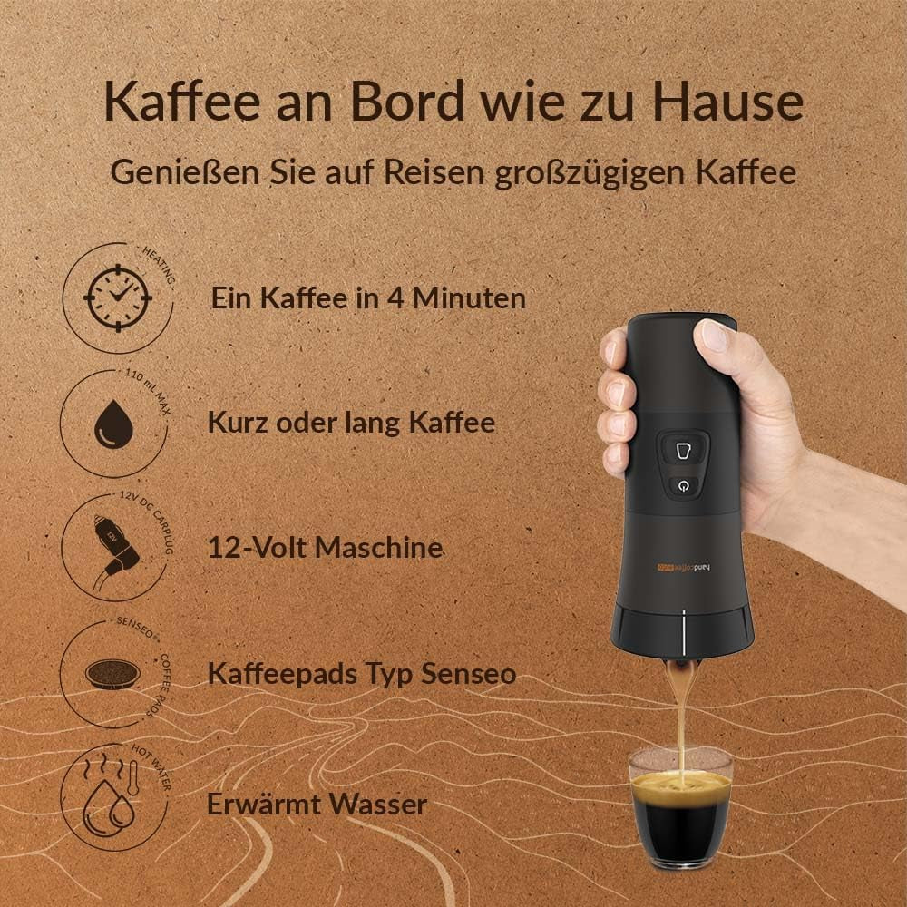 Handpresso - Handcoffee Auto 21000 | Macchina per caffè espresso per auto da 12 V - Macchina per caffè espresso da 12 Volt per auto | Macchina per caffè espresso Senseo Pad per auto - Macchina per caffè espresso da viaggio 12V | Espressore da 12 Volt per camper