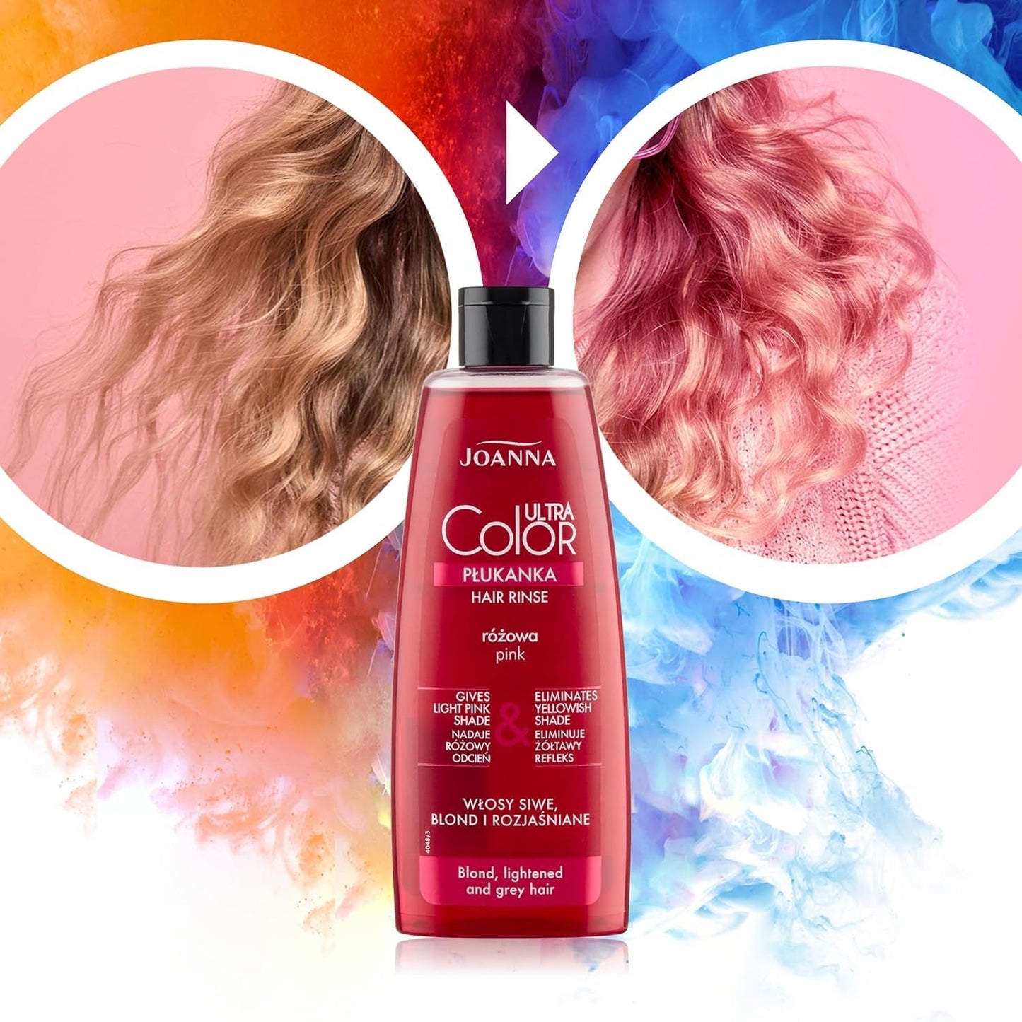 Joanna Ultra Color - Balsamo colorante rosa per capelli biondi e chiari - Rosa pastello - Lucentezza naturale - Rimuove la tinta gialla dai capelli biondo-grigi - Effetto temporaneo - Tintura per capelli 150 ml Naty Shop