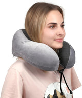 WELLGRO Set Cuscini per Collo con Maschera per Dormire 3D e Tappi per Le Orecchie - Fodera Rimovibile - Memory Foam - Chiusura con Cerniera - Inclusa Custodia - Cuscino da Viaggio - Colore Selezionabile, Colore:Grigio Cuscini Ortopedici Cervicali Naty Shop
