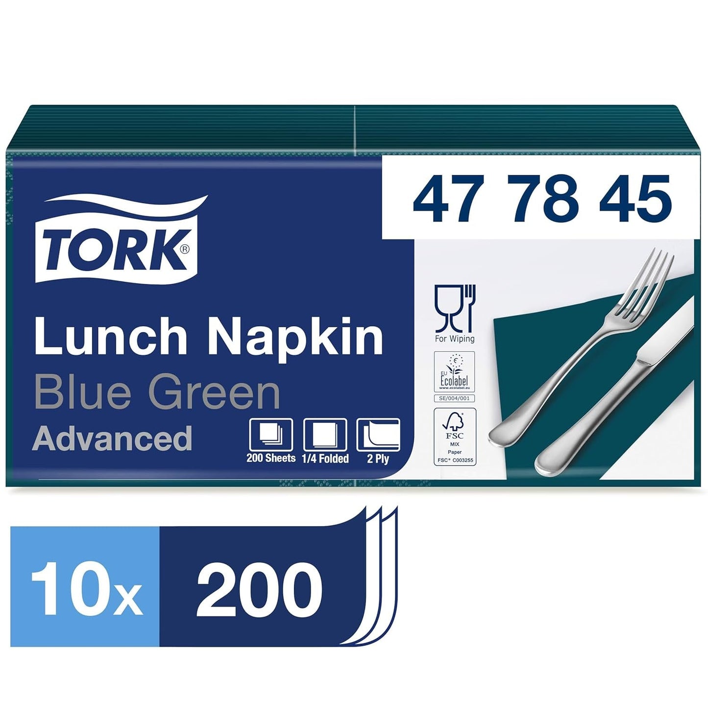 Tork 477840 Tovaglioli pranzo color lime / Tovaglioli a 2 veli per piccoli pasti o snack / Qualità avanzata / Tovaglioli di carta 10 X 200 (2000) / 32,6 X 33 cm (L X P) / Piega 1/4