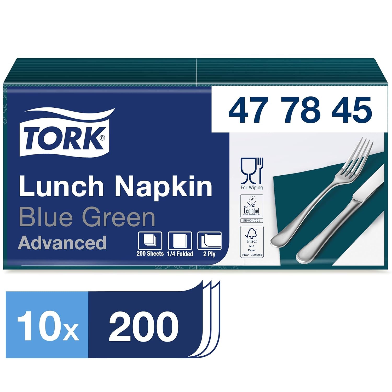 Tork 477840 Tovaglioli pranzo color lime / Tovaglioli a 2 veli per piccoli pasti o snack / Qualità avanzata / Tovaglioli di carta 10 X 200 (2000) / 32,6 X 33 cm (L X P) / Piega 1/4