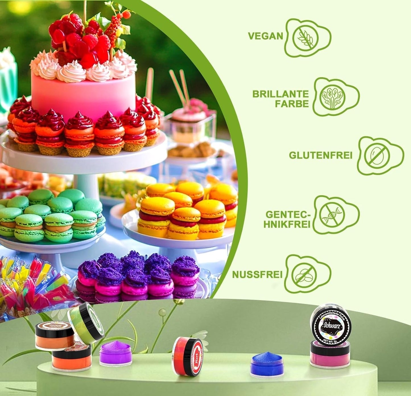 Colorante alimentare in polvere - 24 coloranti alimentari altamente concentrati coloranti alimentari vivaci per torte, macarons, fondente, dolci al forno, glassa, crema al burro, biscotti - 2 g (ciascuno)