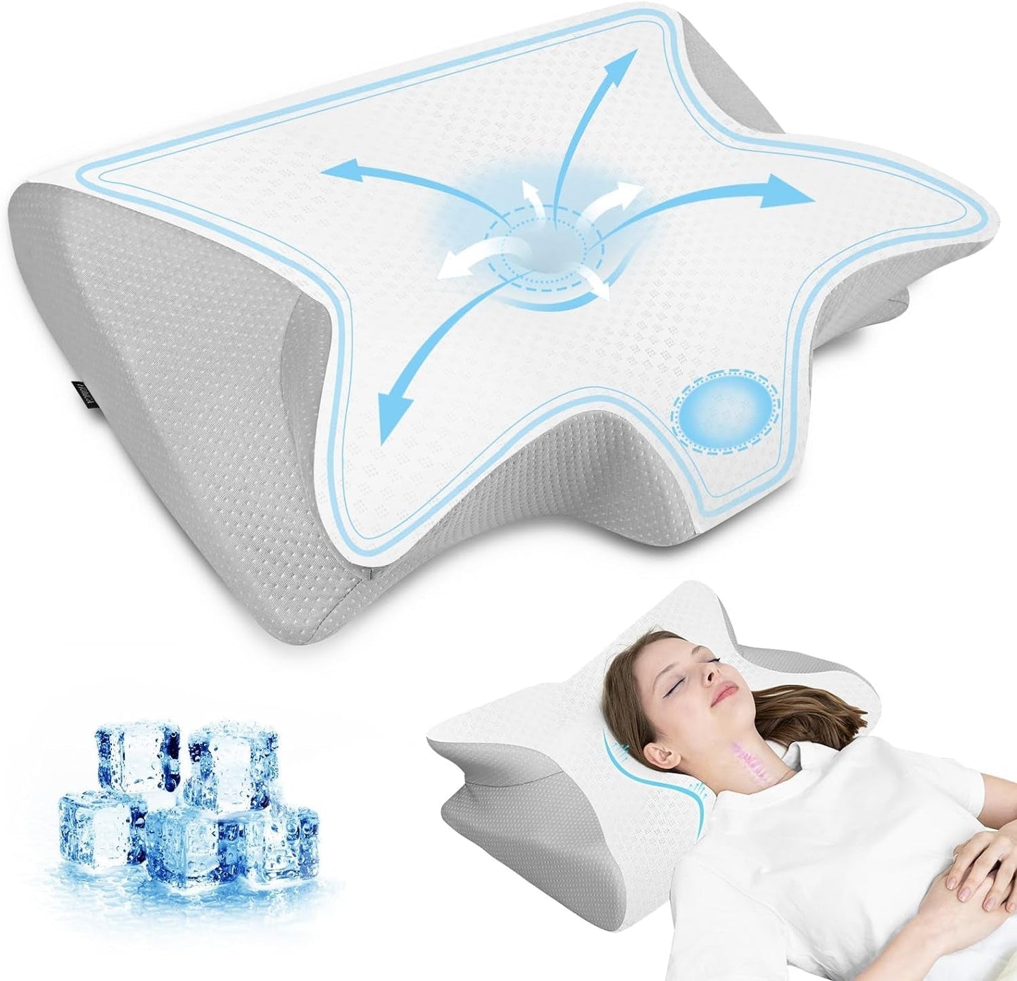 HOMCA Cuscino per Collo Ortopedico in Memory Foam Cuscino di Supporto per Collo 2 in 1 con Fodera di Raffreddamento 3D Cuscino per Dormire ergonomico per Chi Dorme sulla Schiena, sui Fianchi e sullo Stomaco Grigio 60X13/11X40 cm Cuscini Ortopedici Cervicali Naty Shop Grigio