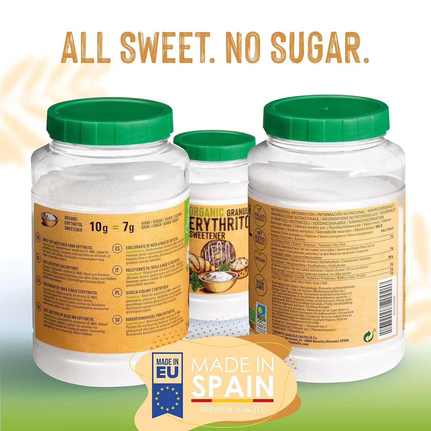Eritritolo biologico naturale, 10G = 7G zucchero, 1 Kg Dolcificanti Naty Shop