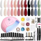 Modelones Set Smalti Gel per Unghie 35 Pezzi, Set Smalti Gel UV con Lampada da 48 W, Set Smalti Gel per Unghie Nude Marrone Bianco Rosa, Set Smalti Gel UV con Base Top Coat Set per Unghie