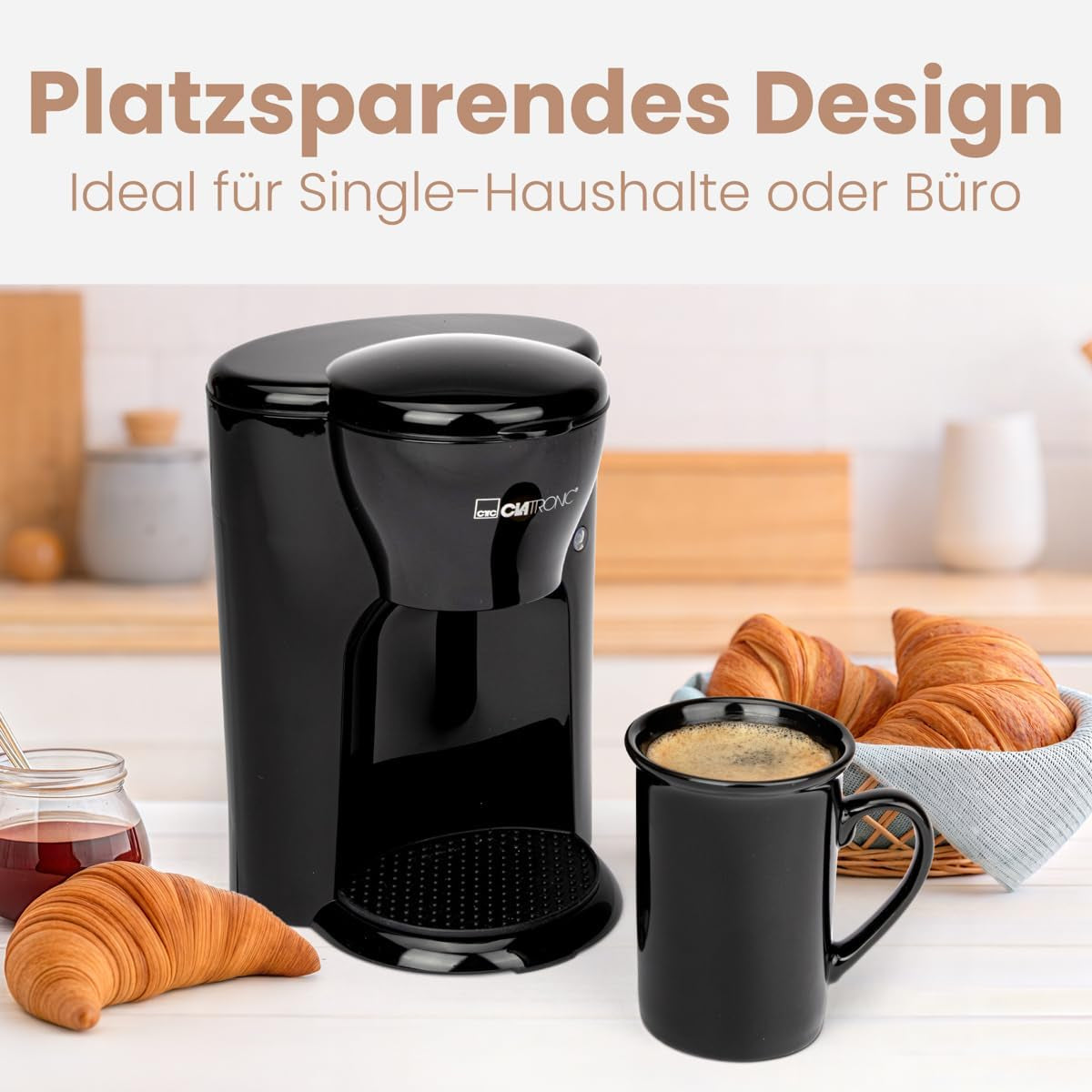 Caffettiera Clatronic® da 1 tazza | Macchina per caffè espresso perfetta per single | Macchina per caffè espresso con filtro, inclusa tazza in ceramica | Piccola macchina per caffè espresso con filtro, ideale per i viaggi | KA 3356