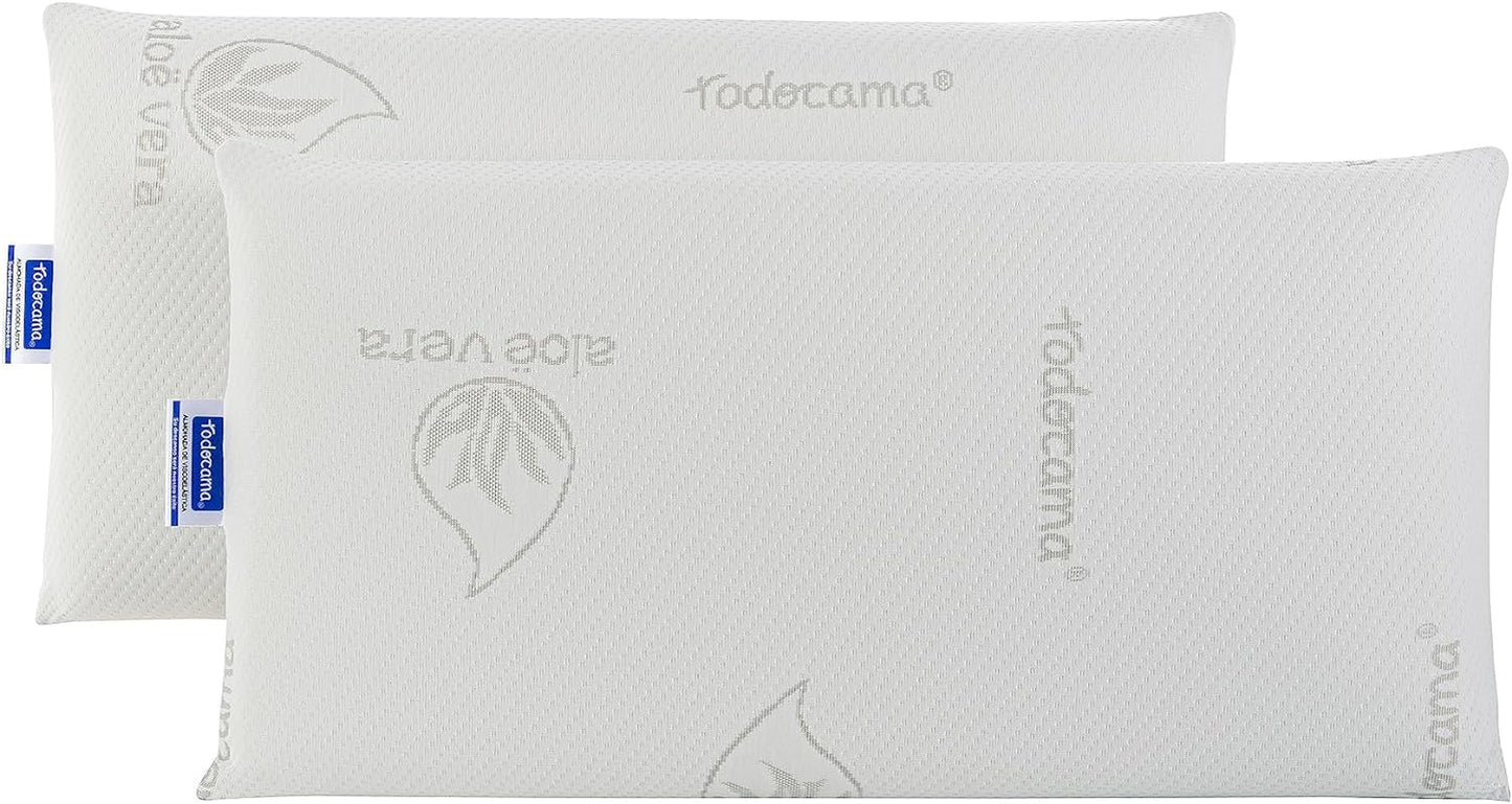 Todocama - Cuscino memory, aloe vera, 2 pezzi, 70 cm, bianco Cuscini standard Naty Shop Confezione da 2 unità - 70 cm