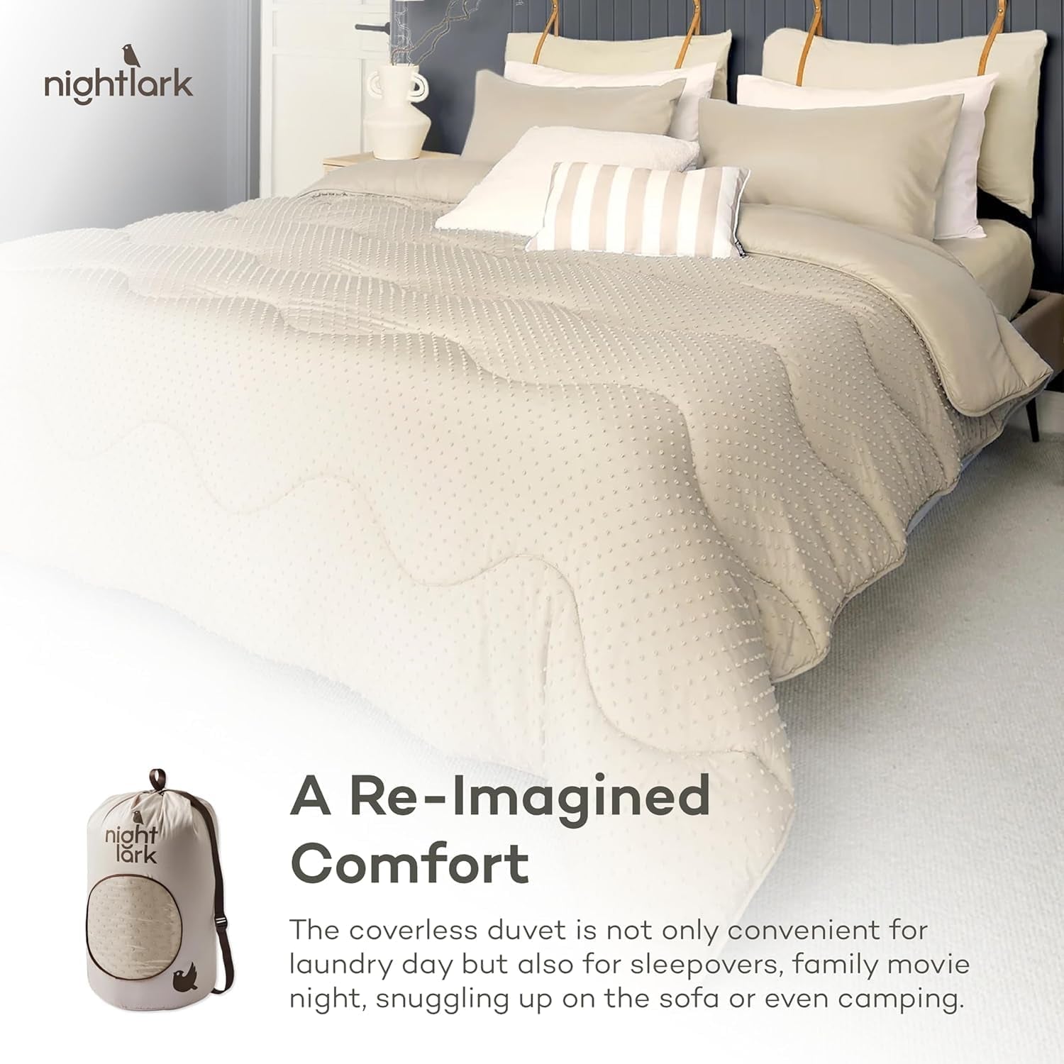 Piumino Night Lark senza fodera, 4,5 Tog, King Size, collezione Tufted Dot, biancheria da letto di lusso, ipoallergenico, lavabile in lavatrice, caldi piumini e trapunte color sabbia Naty Shop
