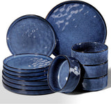 Homikit Servizio Piatti, Servizio Piatti 12 Pezzi per 4, Servizio Piatti Combo con Piatti, Piattini Dessert e Ciotole Cereali, Adatto al Microonde e alla Lavastoviglie, Elegante Blu
