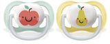 Succhietto Philips AVENT ultra air - confezione da 2, senza BPA, traspirante, per bambini da 0 a 6 mesi, inclusa custodia per il trasporto e sterilizzazione, mela/pera (modello SCF080/17)