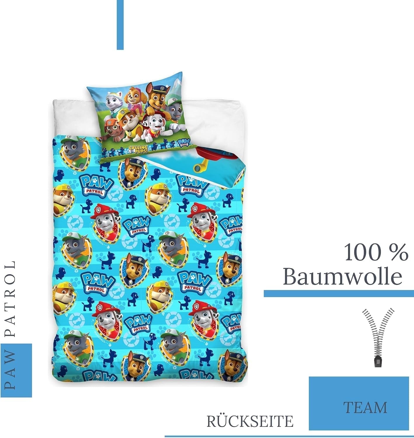 Bettbezug 100X135 40X60 Baumwolle · Compatibile con Paw Patrol Baby Kinderbettwäsche Für Mädchen und Jungen · 2 Teilig · 1 Kissenbezug 40X60 + 1 Bettbezug 100X135 Cm Naty Shop