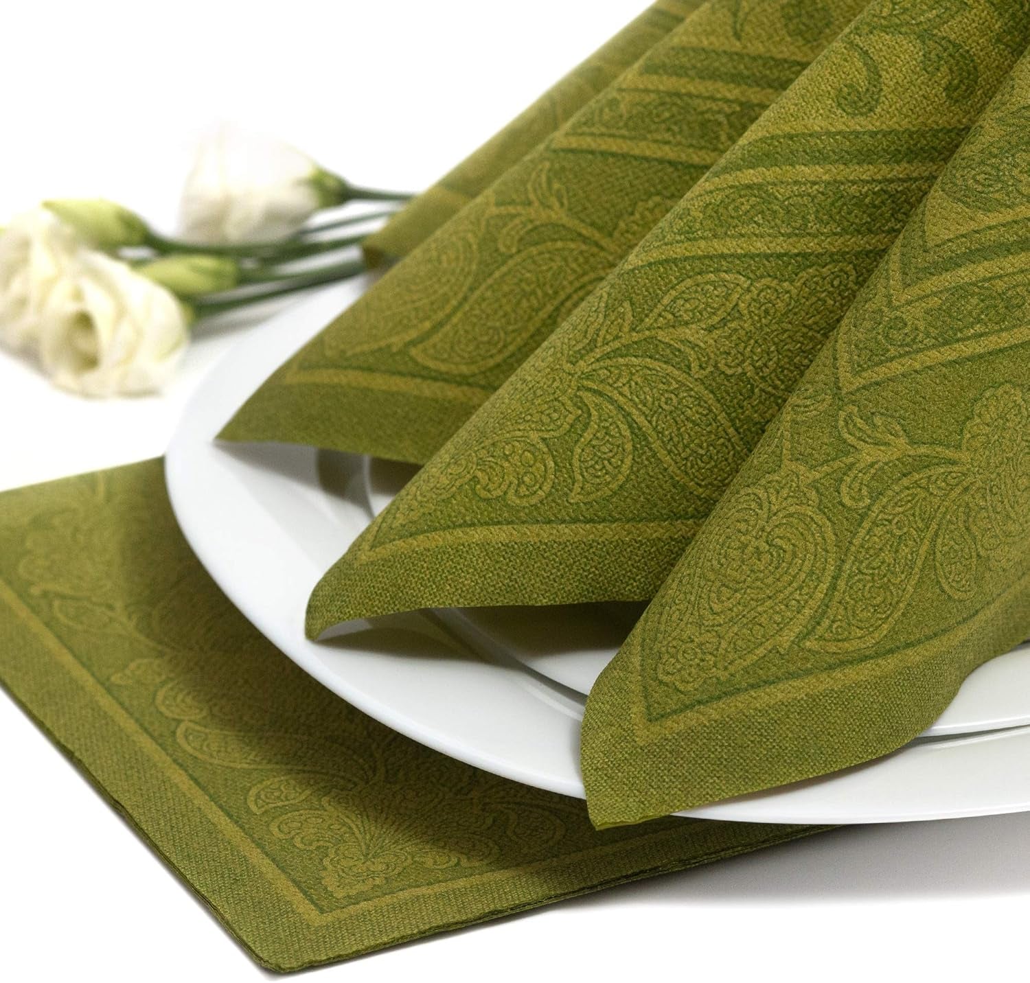 Papstar, 50 tovaglioli "ROYAL Collection" piega 1/4 40 Cm X 40 Cm verde oliva "Ornamenti", #81746