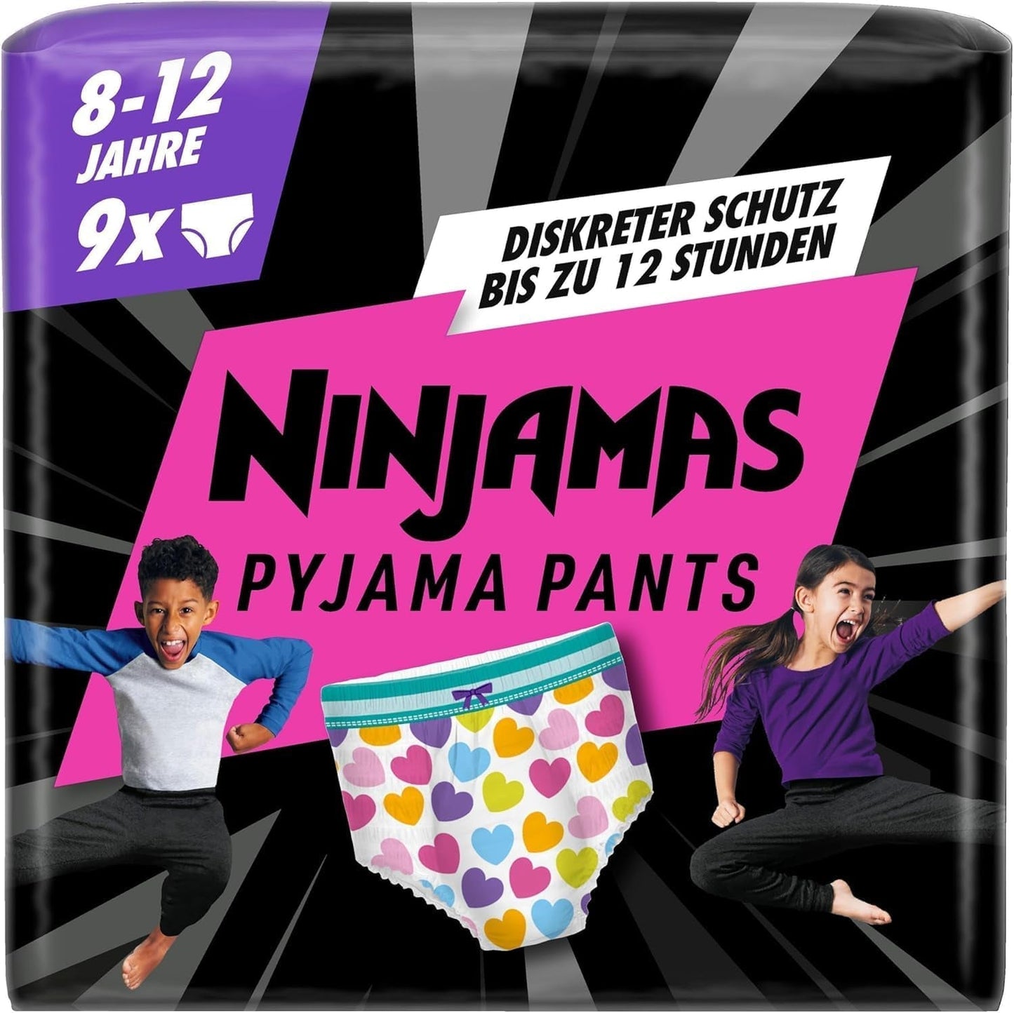 Pantaloni del pigiama a cuori 9 mutande assorbenti per la notte 8 anni 27 kg-43 kg Protezione dalle perdite per tutta la notte