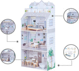 Teamson Kids Casa delle bambole gigante Olivia's Little World con mobili e accessori, casa delle bambole in legno, set da gioco a 3 livelli per bambole da 30 cm, dai 3 anni in su