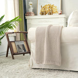 Coperta in maglia grossa, Leggera, Beige, 100% cotone biologico, Coperta per divano, divano, letto, bambino, cameretta dei bambini, Rustico, Shabby chic, Fattoria moderna, 152,4 X 203,2 cm, Incluso sacco per la biancheria Letti e coperte Biancheria da letto Longhui