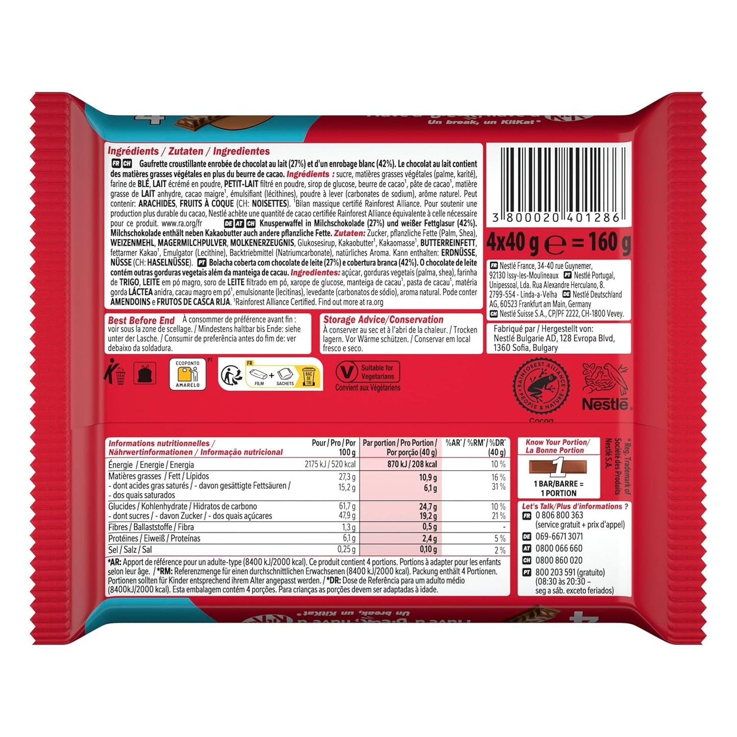 Nestlé Chunky Funky Crispy Wafer al cioccolato al latte Confezione multipla da 2 confezioni (4 x 40 g ciascuno)