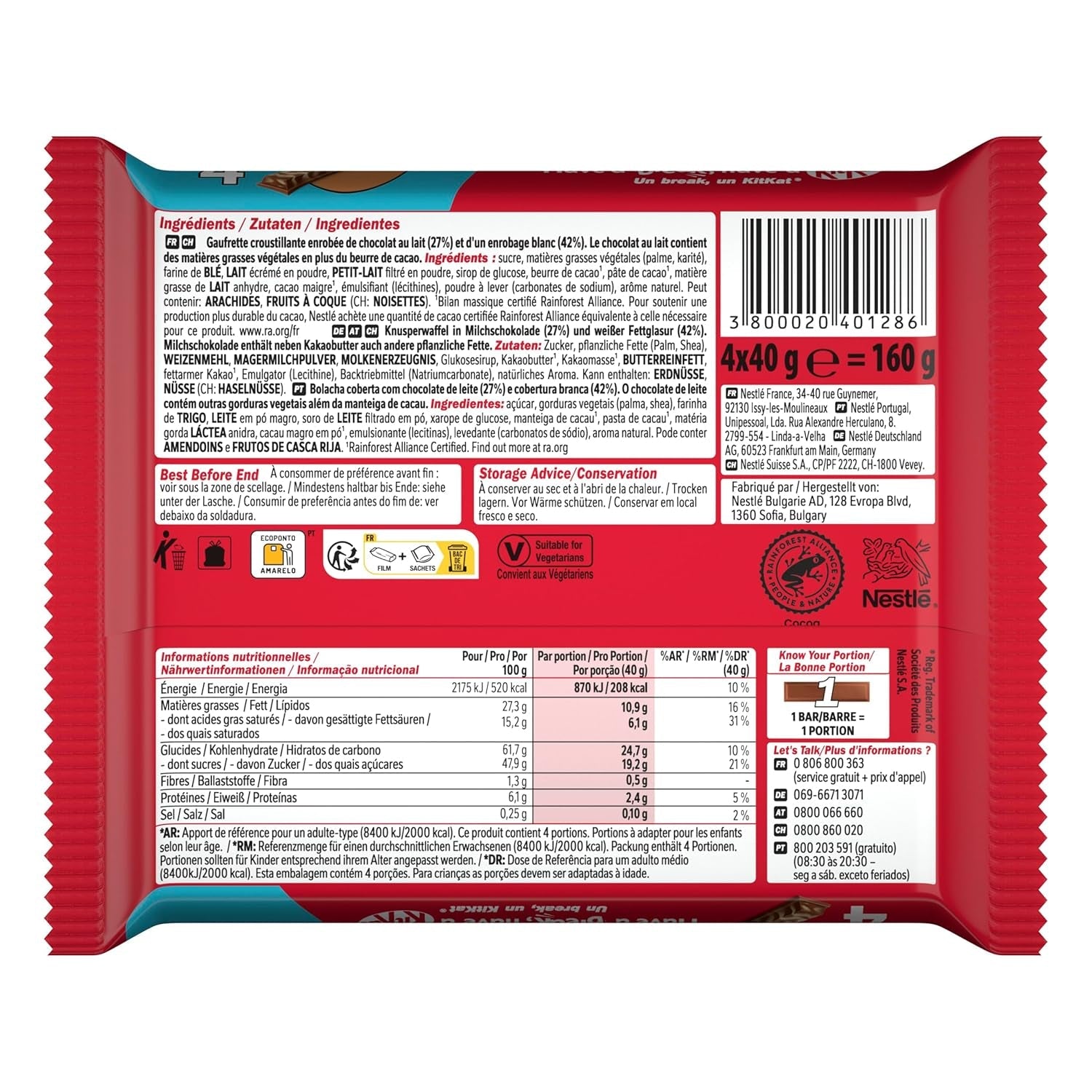 Nestlé Chunky Funky Crispy Wafer al cioccolato al latte Confezione multipla da 2 confezioni (4 x 40 g ciascuno)