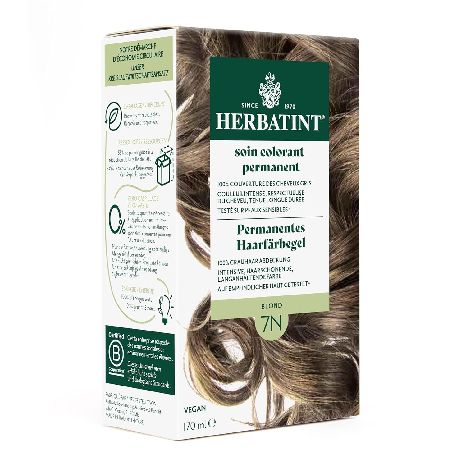 Gel tintura permanente per capelli 6N Biondo scuro - 170 ml I Senza ammoniaca, copertura al 100% dei capelli bianchi I Testato su pelle sensibile, con 8 estratti vegetali Tintura per capelli Naty Shop 7N Biondo