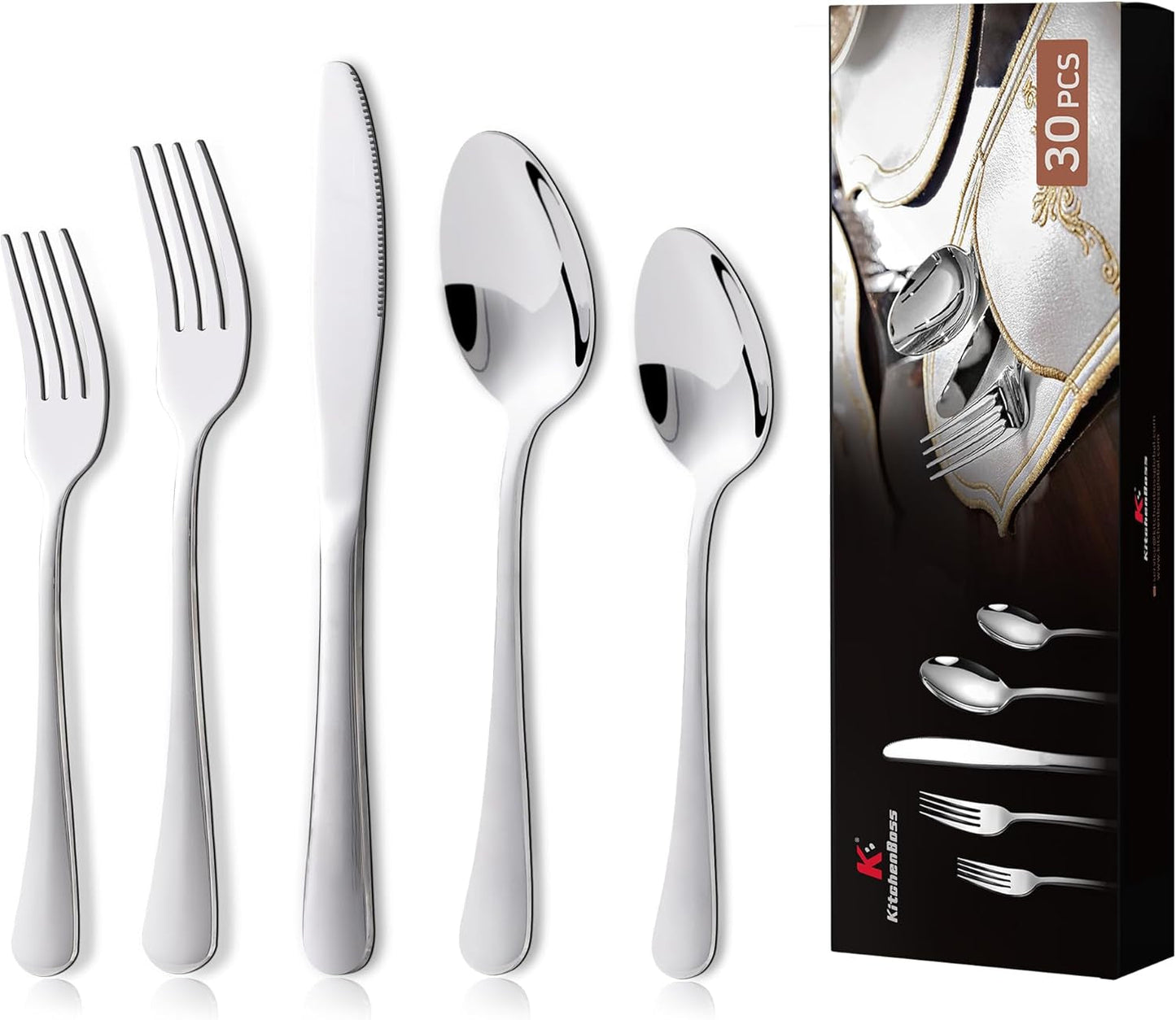 Set posate Kitchenboss per 6 persone: Set posate 20 o 30 pezzi Kitchen Naty Shop Silver 30 pezzi