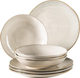 MÄSER 931371 Nottingham Serie Vintage Servizio da tavola per 4, Servizio da tavola da 8 pezzi, Piatti piani e Piatti piani, Look retrò rotondo irregolare, Gres, Beige