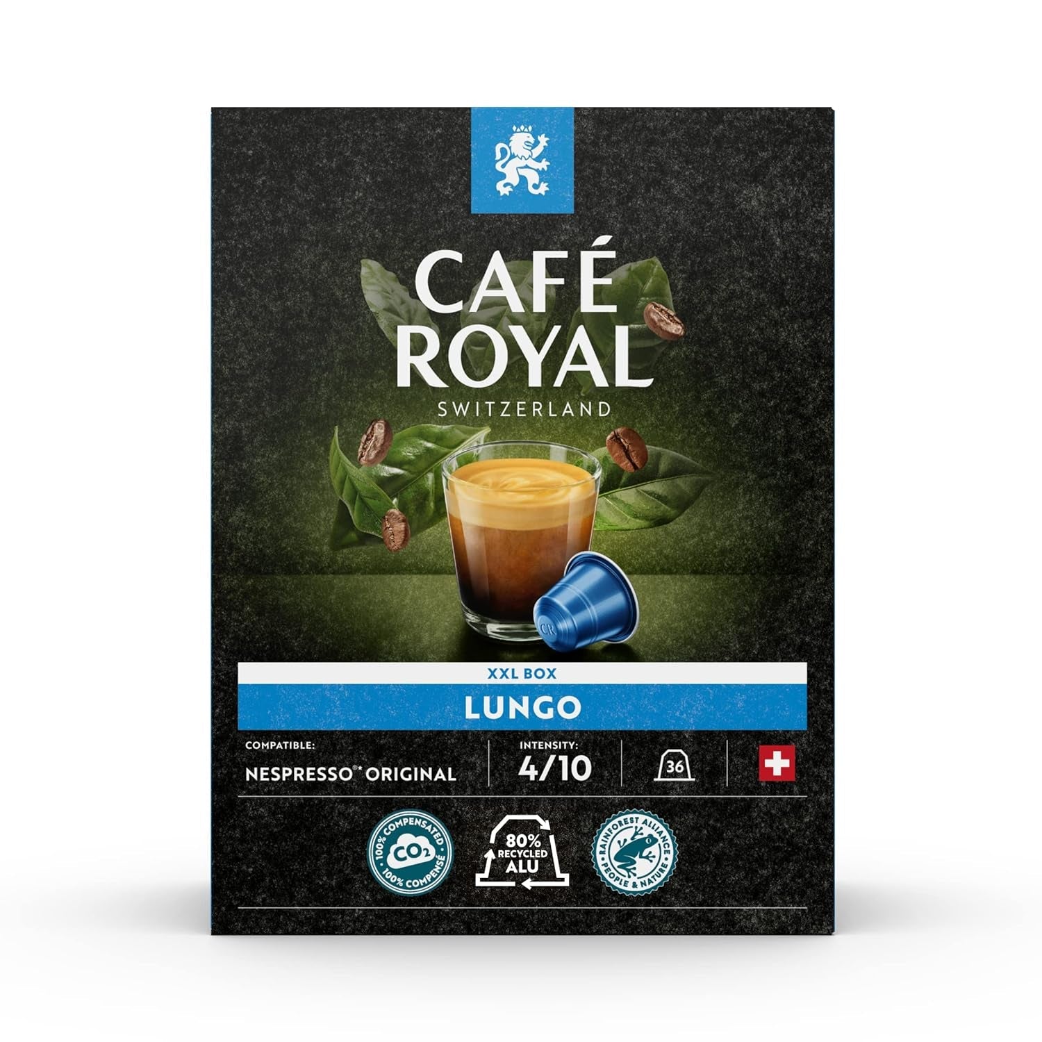 Café Royal aromatizzato al cioccolato fondente, 100 capsule per macchina da caffè Nespresso - 4/10 intensità - zertifiziert UTZ, in alluminio e lungo 36 capsule per macchina da caffè Nespresso - 4/10 intensità