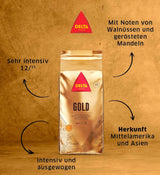 Delta Cafés - Kaffeebohnen Gold - 2 pacchetti da 1 kg - Intensità 12 - Vollmundige Arabica-Röstkaffebohnenmischung - Sehr aromaticisch mit Noten von Honig und Reifen Früchten