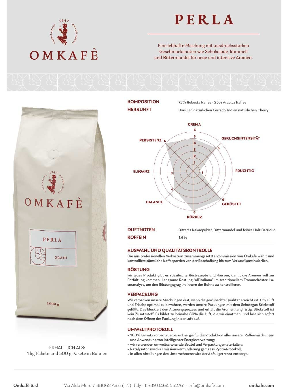 Nuovo caffè in grani Perla | Il piacere del caffè come in Italia | Panificio familiare italiano, Peso: 3 x 1 kg