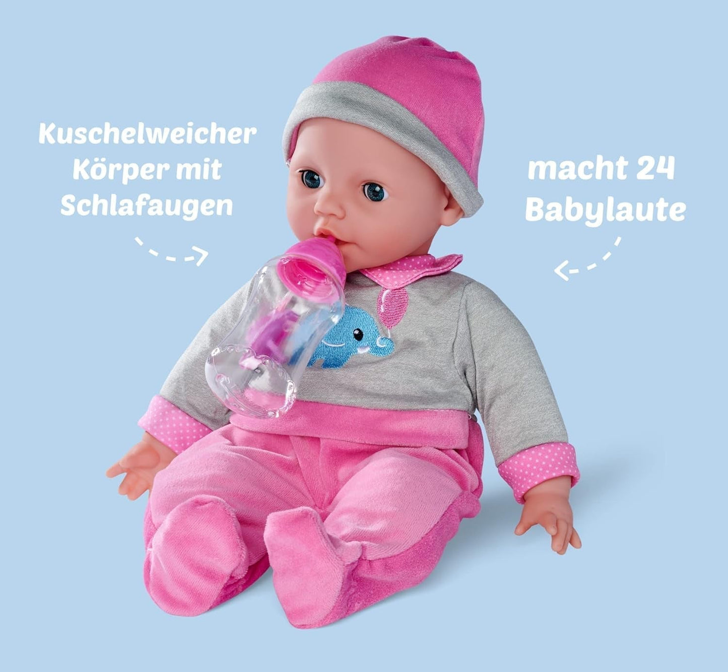 Simba 105140066 - Laura Interactive, bambola dal corpo morbido con occhi assonnati, balbetta quando si muove, beve dalla bottiglia e dorme, 40 cm, bambola da 2 anni Naty Shop Dolls