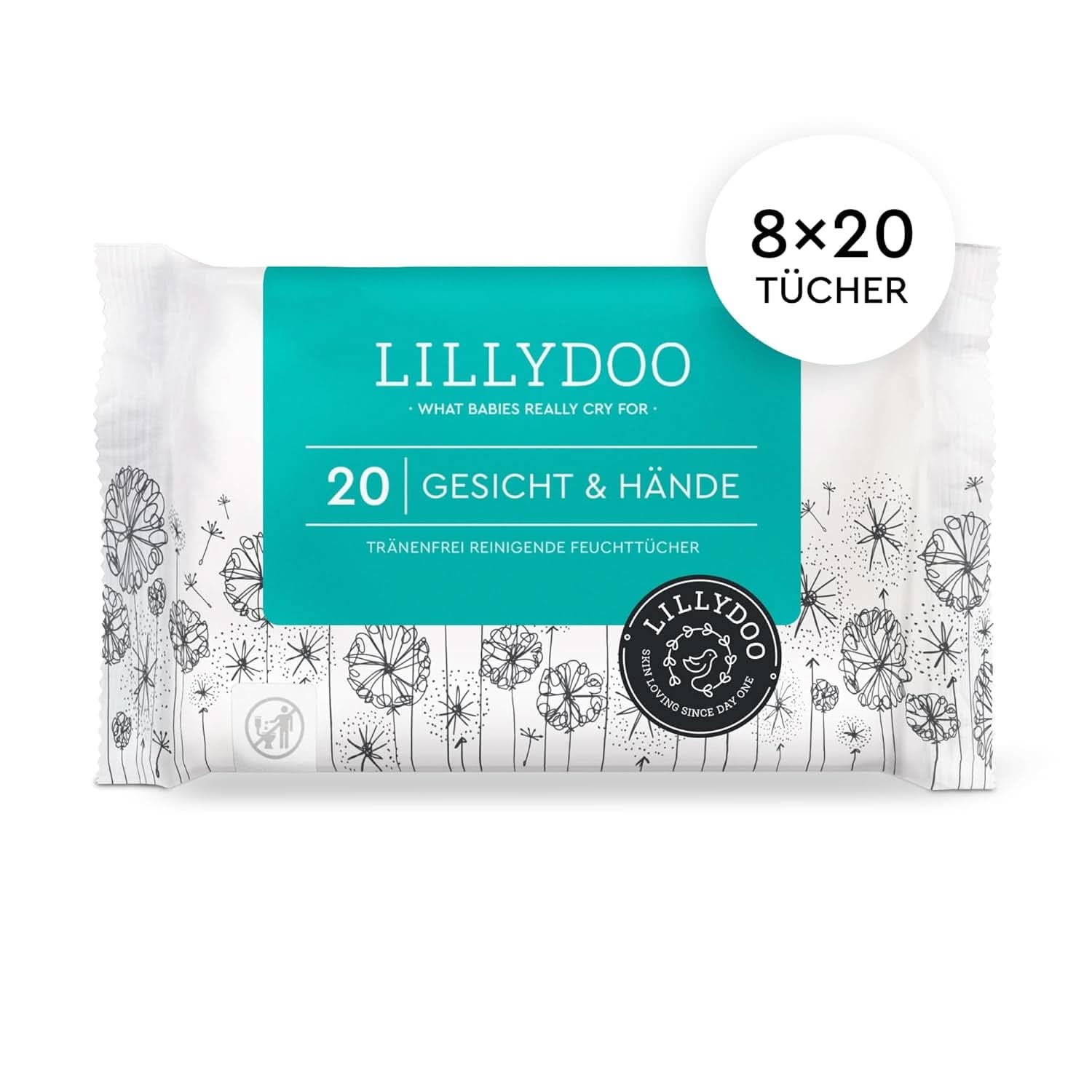 LILLYDOO Feuchttucher Gesicht und Hände 160 Stück (8 X 20), 100% Plastikfrei Naty Shop