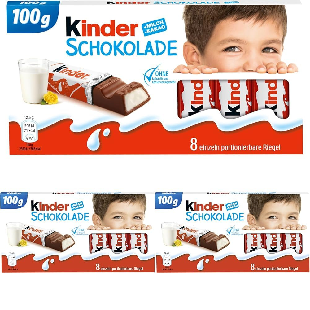 Kinder Chocolate - Barrette di cioccolato al latte ripiene - 1 confezione contenente 24 barrette singole (24 x 12,5 g).