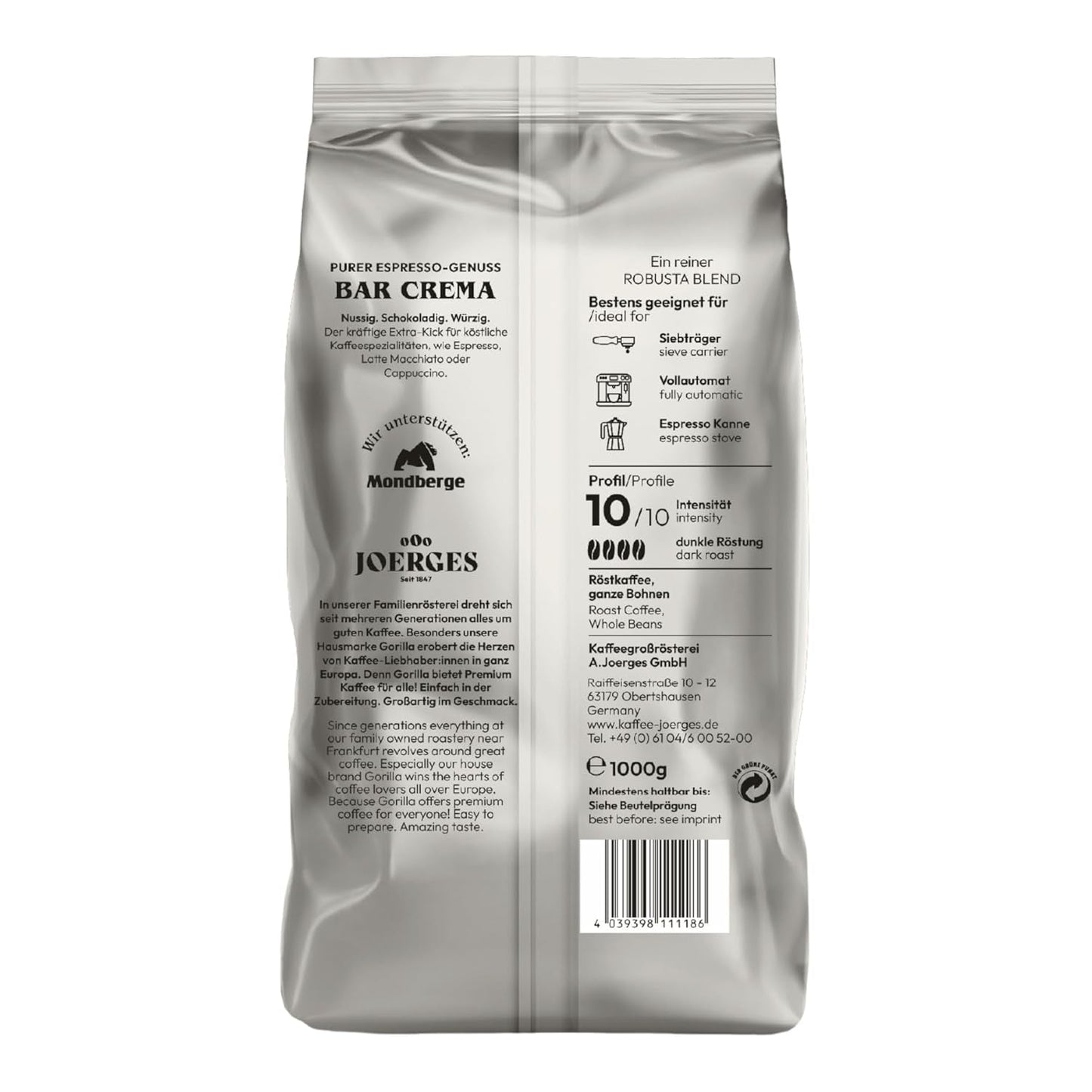 Caffè in grani Gorilla Espresso Bar Crema - 12 confezioni da 1000g ciascuna