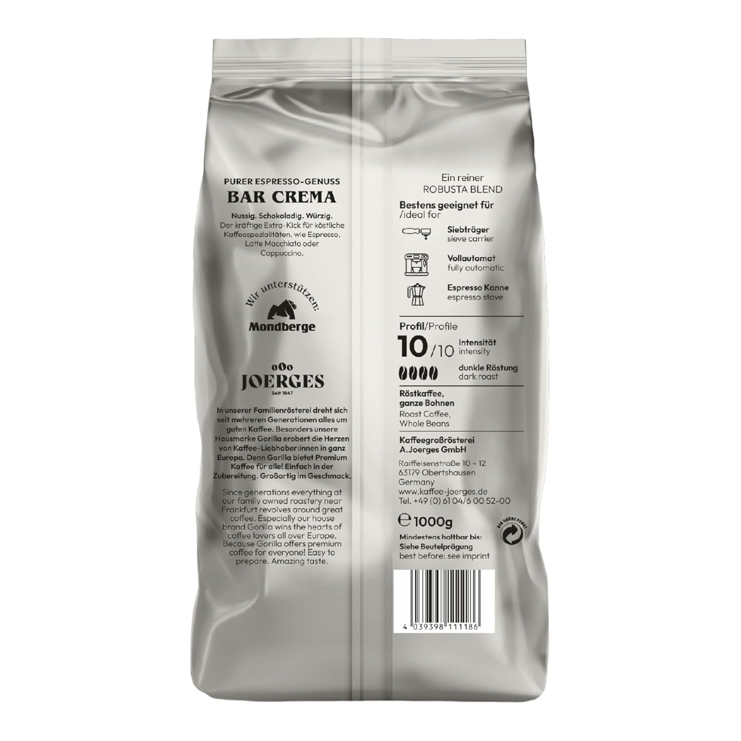 Caffè in grani Gorilla Espresso Bar Crema - 12 confezioni da 1000g ciascuna