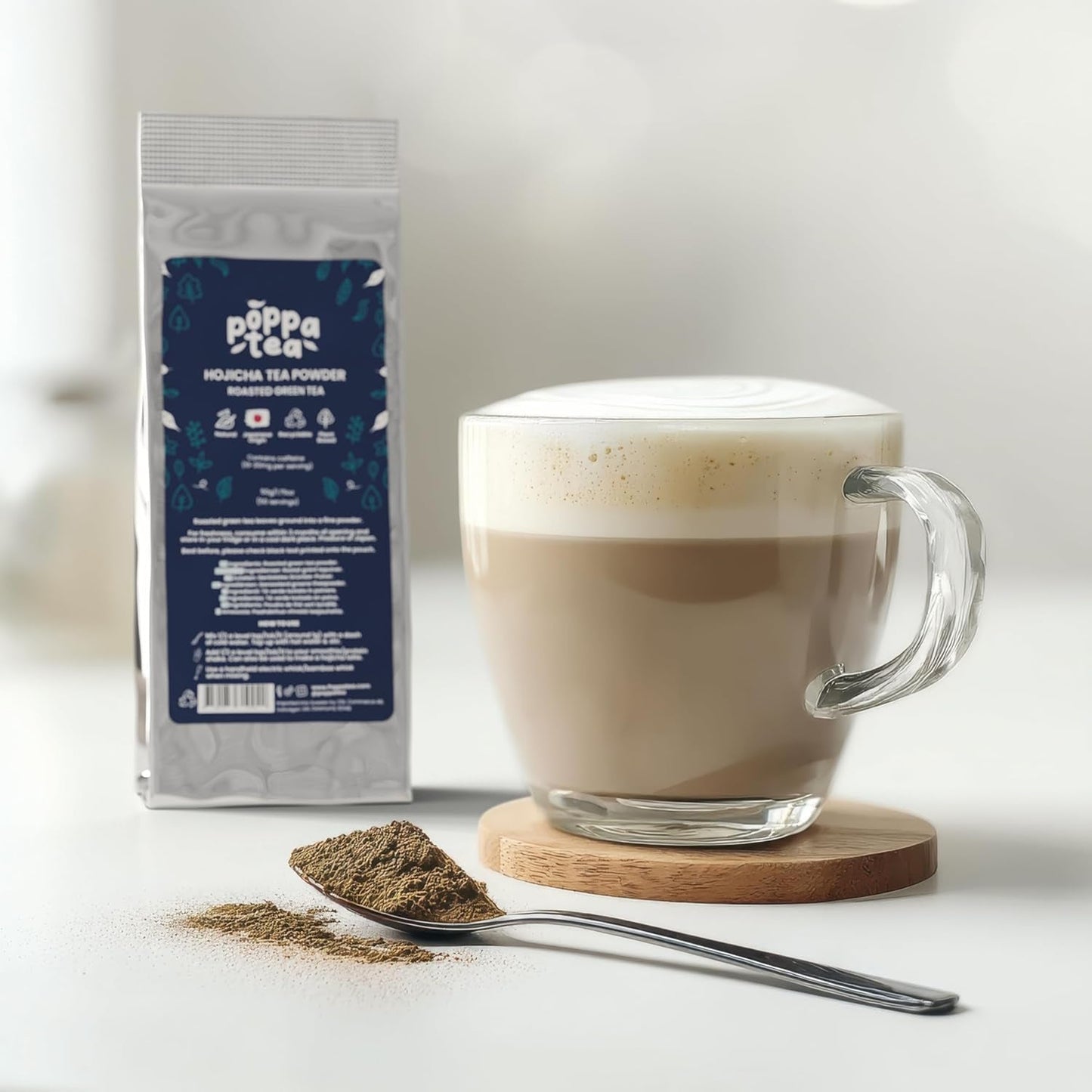 Poppatea Hojicha Tea Powder - Tè verde tostato (sacchetto di ricarica da 50 g)