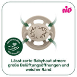 nip - Verde Ciliegia | 0-6 mesi | Confezione da 4 | Suzeta per bebeluși, potenza per alaptare e per loro. Tessuto sostenibile, realizzato in materiale naturale, verde scuro/marrone