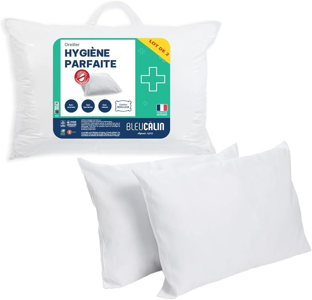 Bleu Câlin Set 2 cuscini rettangolari antiacaro, antibatterico, soffice comfort, T 60X60 Cm, 100% cotone, assortimento igiene perfetta Naty Shop cuscini standard Forma rettangolare 45 X 70 Cm