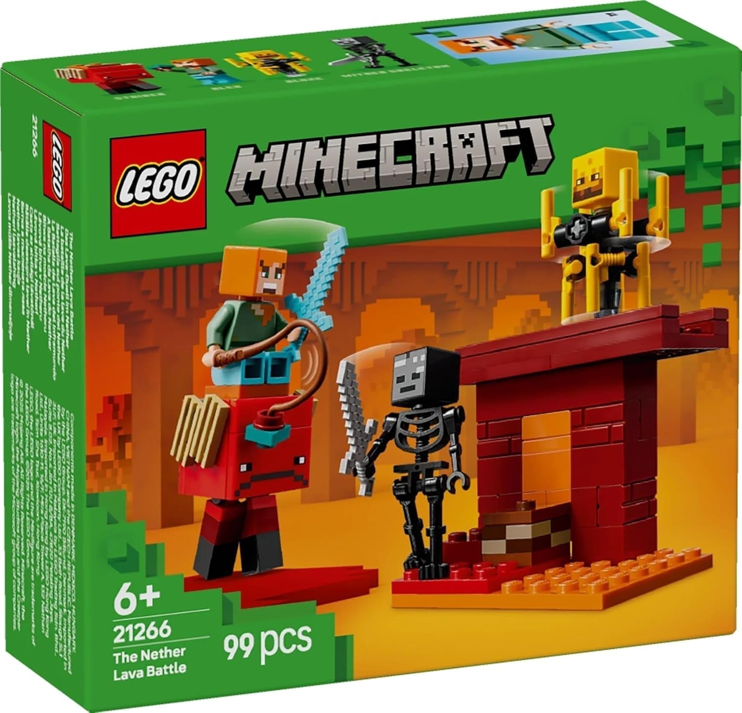 LEGO Minecraft Duello di lava nelle profondità, Giocattolo per fan dei videogiochi, Fortezza con minifigure tra cui Alex, Scheletro Wither, Lohe e Strider, Regalo per ragazze e ragazzi di 6 anni 21266 Set da costruzione Beuche den LEGO-Store