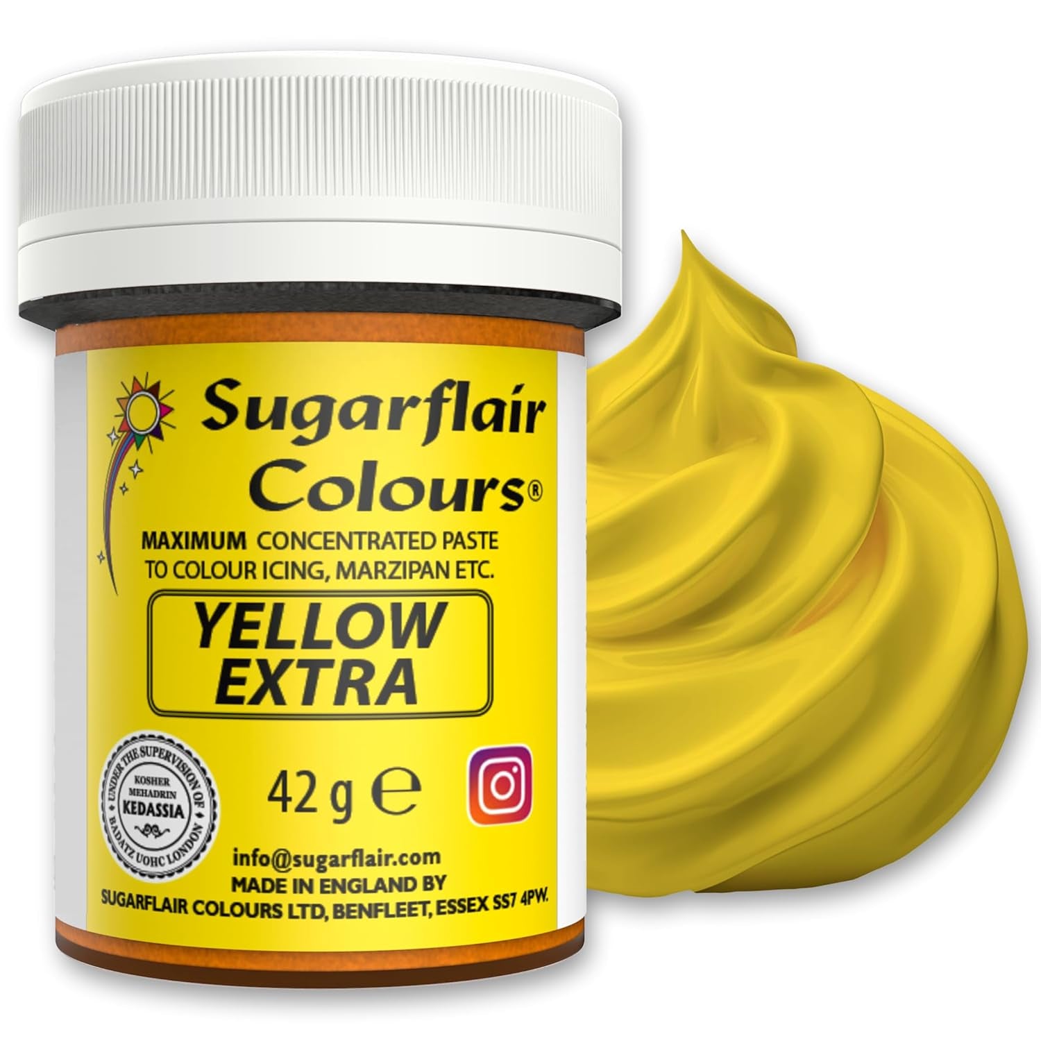 Colorante alimentare Sugarflair Max Concentrato Giallo Extra, colorante alimentare altamente concentrato per marzapane e fondente, colorante in pasta Max Concentrato - 42 g