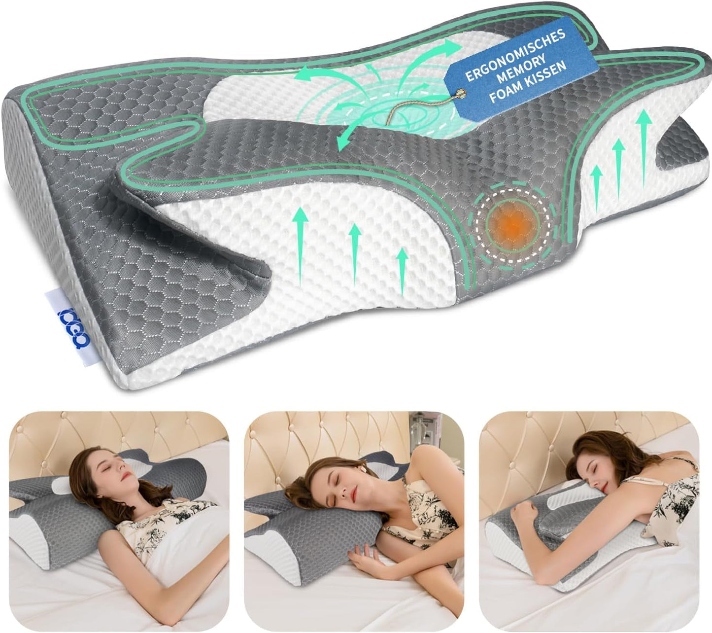 Cuscino IDEA Cuscino Memory Foam, Cuscino ergonomico Cuscino ortopedico per dolori al collo, Cuscino per dormire per dolori laterali della schiena e addominali, Cuscino per il collo Cuscino antirussamento per adulti Cuscini ortopedici cervicali Naty Shop Default Title