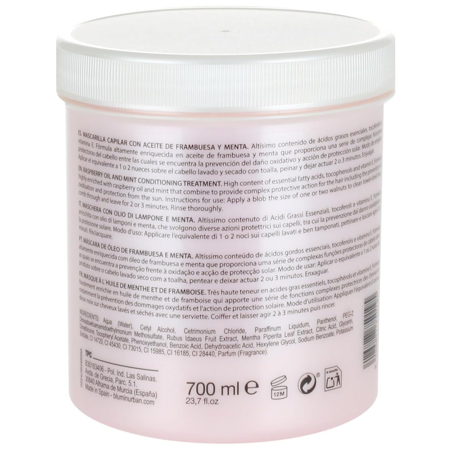 Maschera per capelli con olio di lampone e menta Urban, 700 ml Maschera per capelli Naty Shop