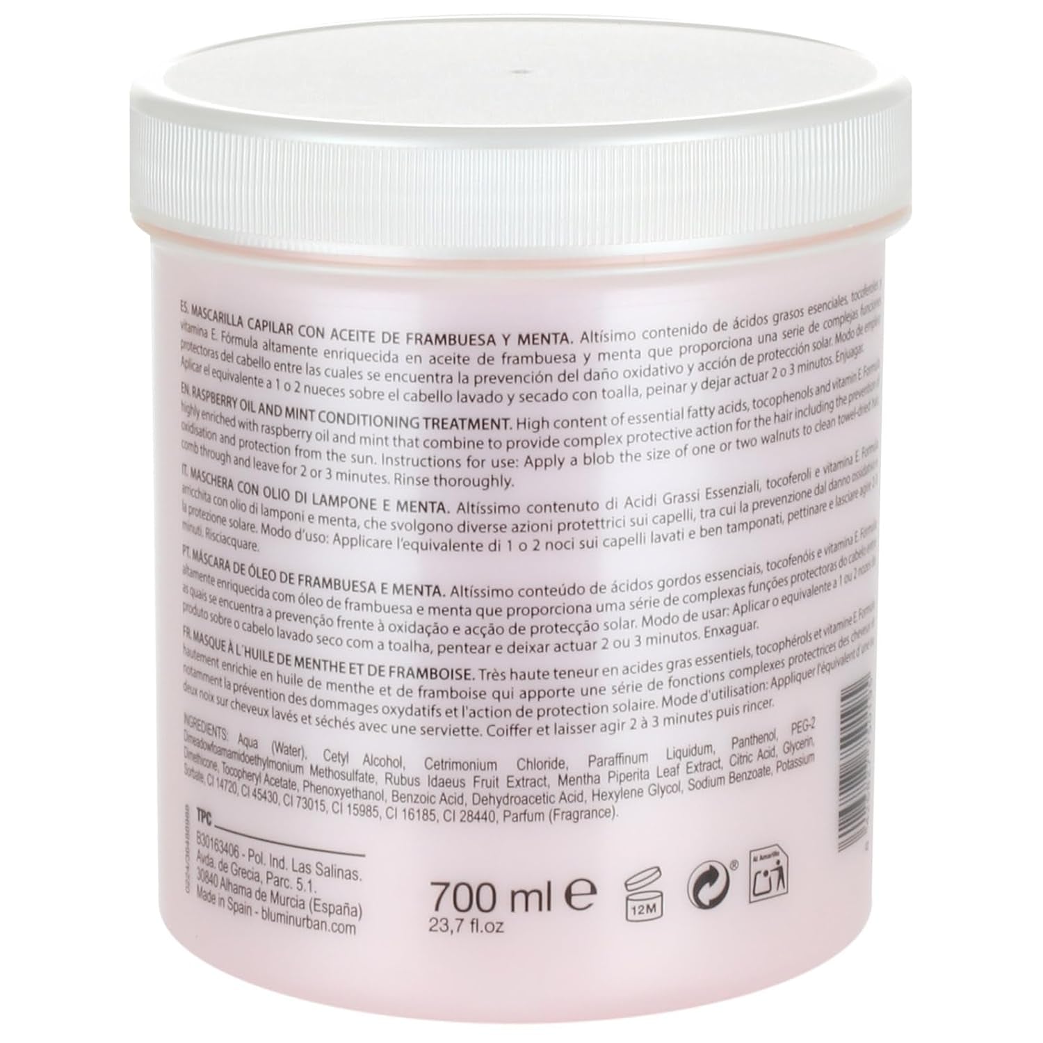 Maschera per capelli con olio di lampone e menta Urban, 700 ml Maschera per capelli Naty Shop