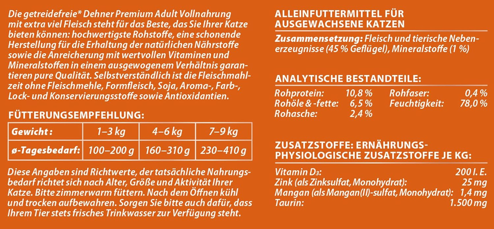 Dehner Premium cibo umido per gatti, senza cereali, per gatti adulti, pollame, 6 lattine da 400 g (2,4 kg)