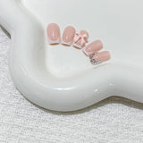 24 pezzi di fiocchi di diamanti rosa compresse per french manicure unghie quadrate modello strass unghie artificiali rosa nudo manicure con colla a copertura totale