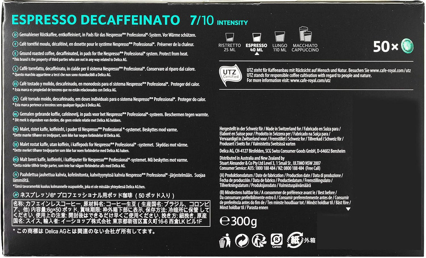 Espresso Forte 50 cialde per macchina professionale Nespresso - Intensità 7/10 - UTZ-zertifiziert & Espresso Decaffeinato 50 cialde per macchina professionale Nespresso - Intensità 7/10