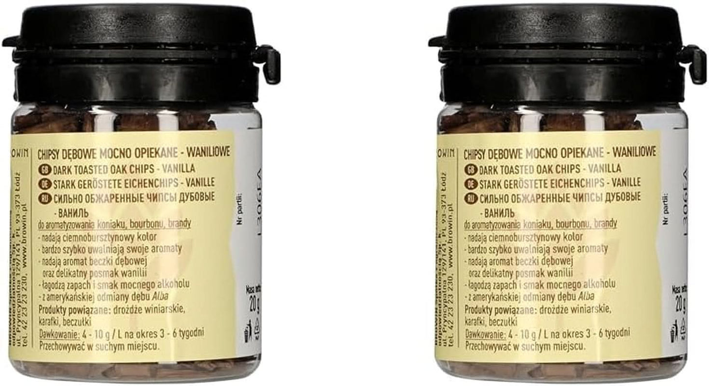 Browin Trucioli di quercia fortemente tostati 20 g - scaglie, bastoncini di quercia pregiati per aromatizzare l'alcool, marroni Flavours Naty Shop 2 x 20 grammi Vaniglia