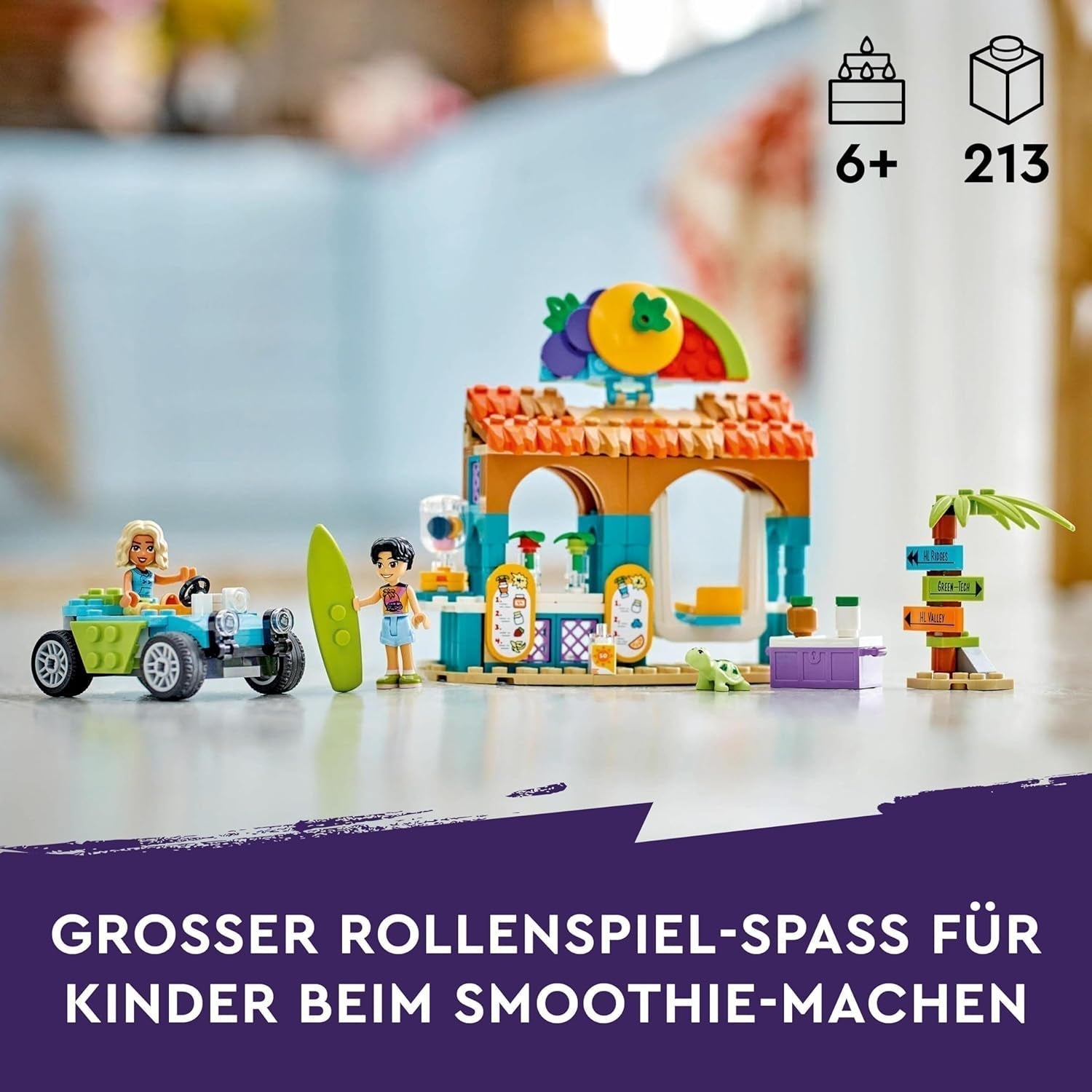 LEGO Friends Stand di frullato in spiaggia Set da gioco per giochi di ruolo Idea regalo per ragazze e ragazzi di 6 anni con personaggi di gioco Tartaruga e accessori Giocattolo per lo sviluppo sociale 42625 Set da costruzione Besuche den LEGO-Store