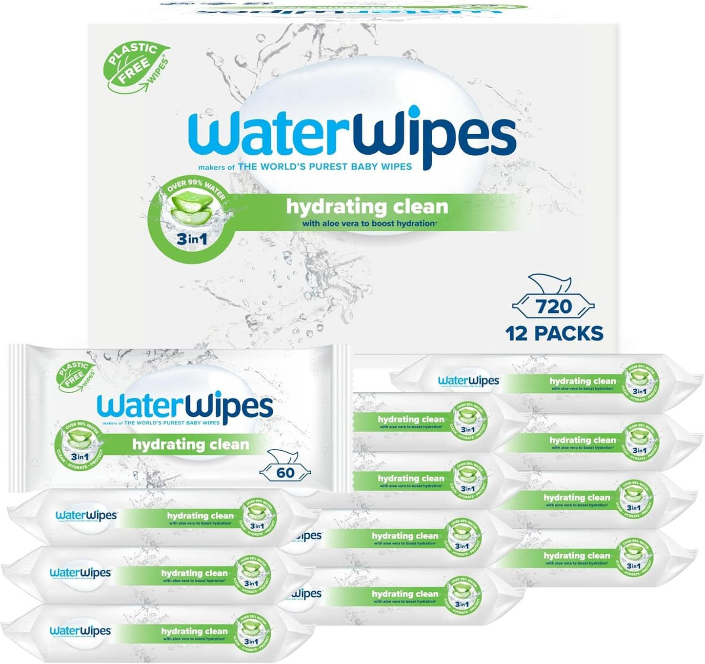 Waterwipes Salviette Idratanti e Detergenti con il 99% di Acqua ed Estratto di Aloe Vera Salviettine Umidificate Viso e Corpo Naty Shop